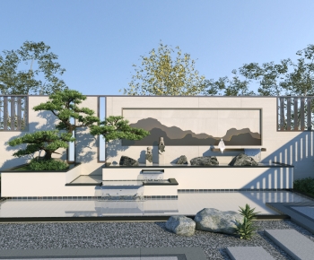 新中式庭院景墙 水池小品-ID:991024025