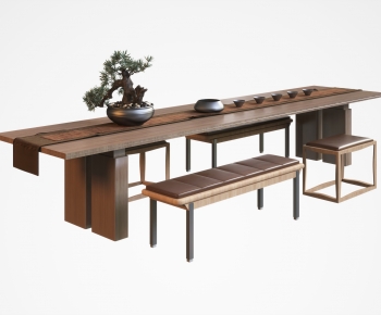 现代新中式茶桌坐凳组合-ID:149935013