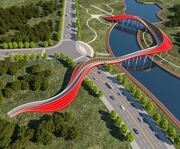现代景观人行曲线天桥3D模型