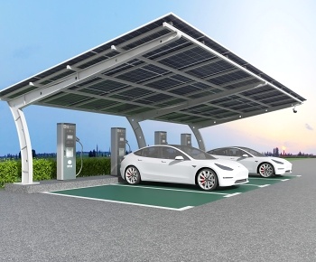 现代新能源停车棚 充电桩3D模型