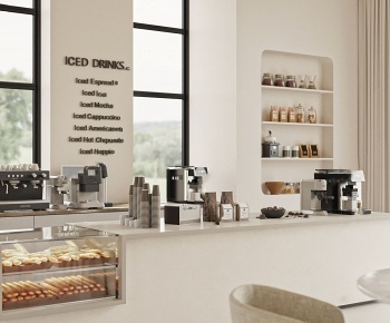 现代奶油风咖啡厅3D模型