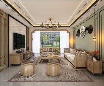 New Chinese Style A Living Room-ID:253144989