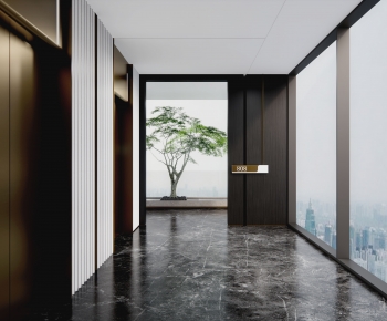 Modern New Chinese Style Office Elevator Hall-ID:385029086