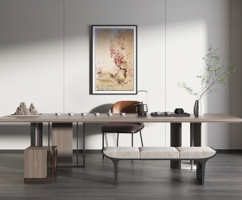 新中式木质长条茶桌椅-ID:923338897