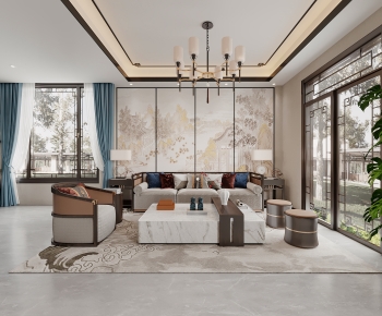New Chinese Style A Living Room-ID:591061127