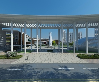 现代学校大门入口建筑3D模型