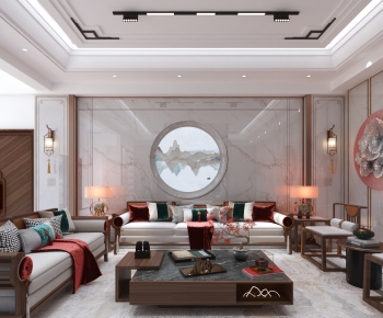 New Chinese Style A Living Room-ID:752904896