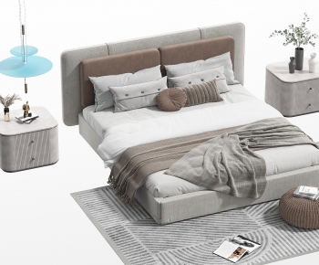 Modern Wabi-sabi Style Double Bed-ID:221545936