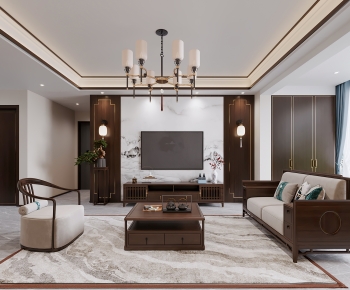 New Chinese Style A Living Room-ID:296899087