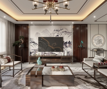 New Chinese Style A Living Room-ID:166874895