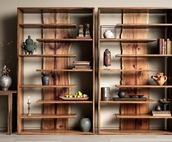 侘寂实木书柜3D模型