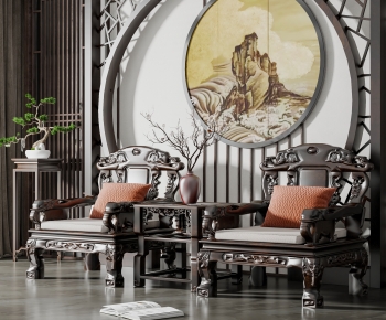 中式雕花单人沙发-ID:622922902