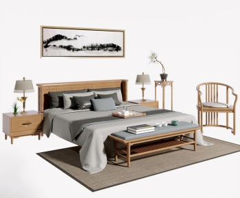 New Chinese Style Double Bed-ID:712471029
