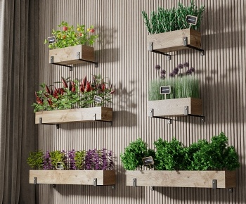现代壁挂式绿植盆栽3D模型