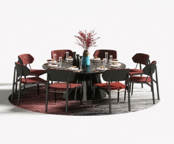 新中式圆形餐桌椅组合-ID:607625963