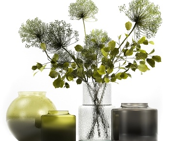 现代玻璃花瓶绿花艺3D模型