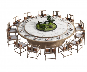 新中式圆形餐桌椅组合-ID:699156058