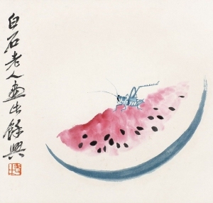 中式写意国画西瓜蝈蝈挂画-ID:5787484