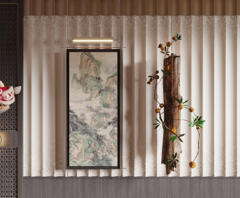 新中式装饰画 木头绿植-ID:383090022