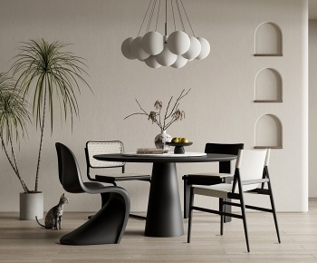 现代中古圆形餐桌椅组合3D模型