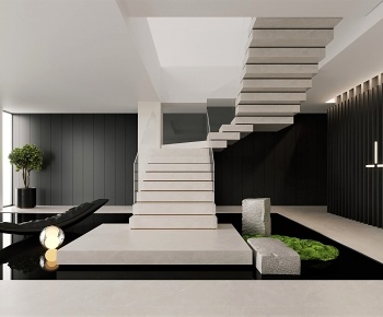 现代黑白风创意楼梯间3D模型