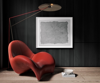 现代黑白抽象挂画 红色休闲椅-ID:228760001