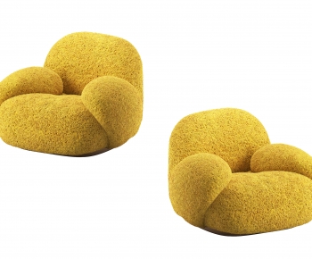 北欧黄色毛绒休闲沙发椅-ID:765809066