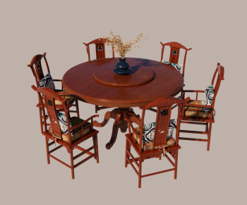 中式圆形餐桌椅组合-ID:160980943