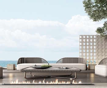 Minotti 米洛提户外沙发编织沙发茶几组合3D模型