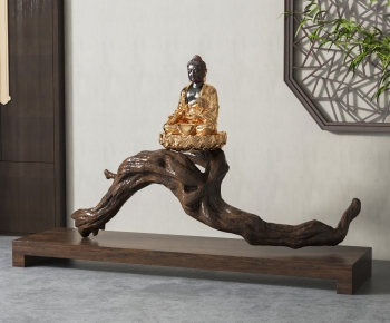 新中式树根佛像雕塑摆件-ID:966622116