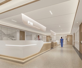 多场景-新中式医院护士站+电梯厅+过道3D模型