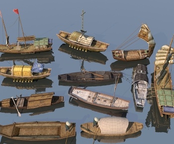 中式木船组合3D模型