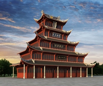 中式古建寺庙 大雄宝殿3D模型