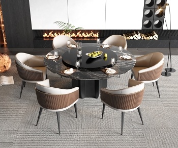 Minotti现代圆形餐桌椅组合3D模型