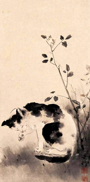 中式写意国画猫挂画-ID:5803345
