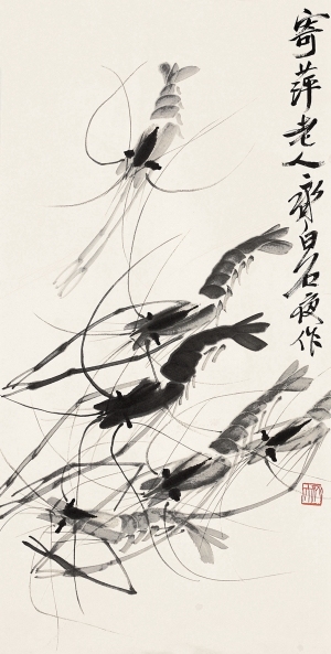 中式写意国画齐白石水墨虾挂画-ID:5803354