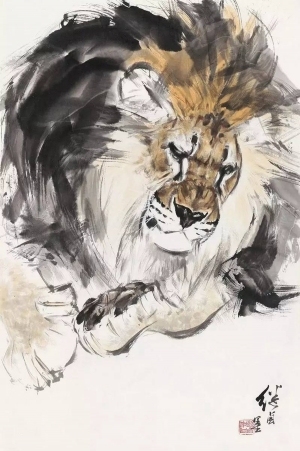中式写意国画狮虎挂画-ID:5803383