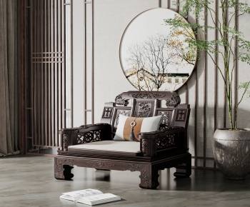 中式雕花单人沙发-ID:796664957