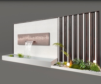 现代景墙 植物瀑布水景小品3D模型