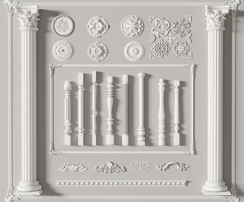 法式石膏雕花柱子线条灯盘3D模型