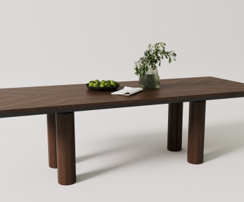 现代侘寂风实木餐桌-ID:955133912