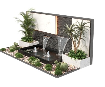 现代水景墙瀑布小品3D模型