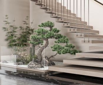 新中式楼梯间 景观植物小品-ID:756011018