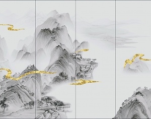 中式新中式壁纸壁画3D模型