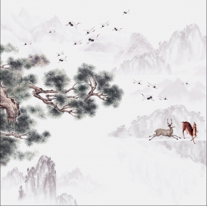 中式新中式壁纸壁画-ID:426450973