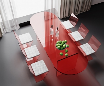 现代红色亚克力餐桌椅组合-ID:740966088