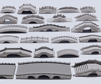 中式石拱桥组合3D模型