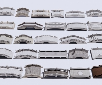 中式石拱桥组合3D模型