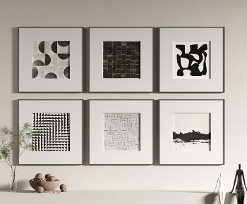 现代黑白几何装饰画组合3D模型