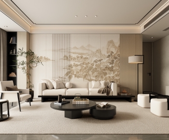 New Chinese Style A Living Room-ID:921545983